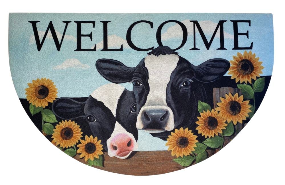 Humbled Roots - Cow Welcome Front Door Mat - Great For Farmhouse And Rustic Homes And Decor. Both Indoor Mat And Outdoor Mat.